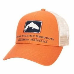 Discount ❤️ Hats & Caps Adult Simms Trout Icon Trucker Snapback Hat 🧨